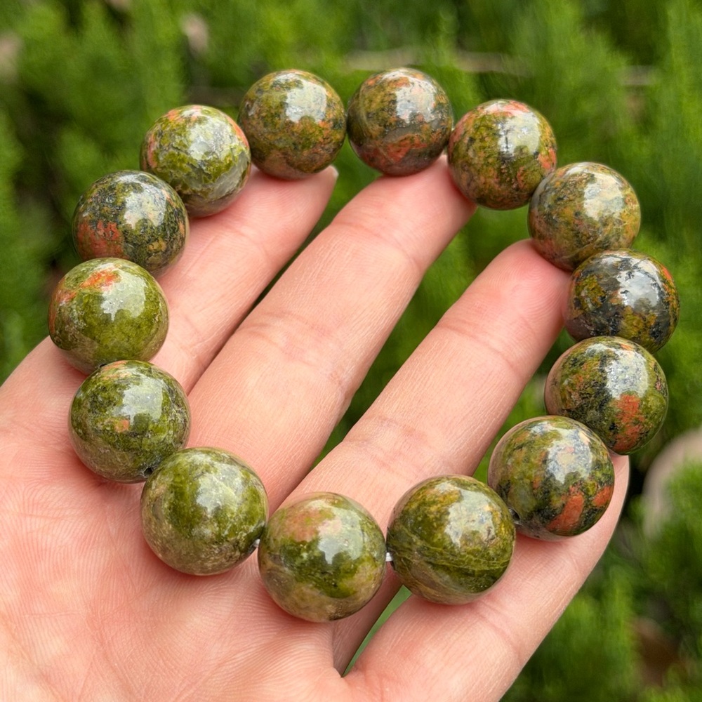 16mm chunky stretchable unakite bracelet 1521‎